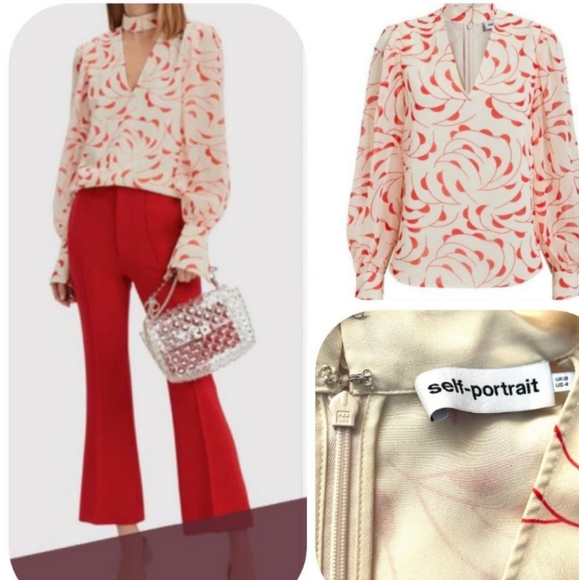 Self-Portrait High Neck Printed Blouse NWOT Size 6 - Picture 7 of 15